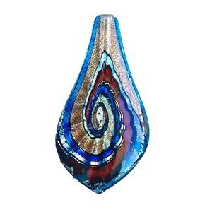 Handcrafted Glass Pendant With Intricate Swirl Design In Blue Red & Gold Tones